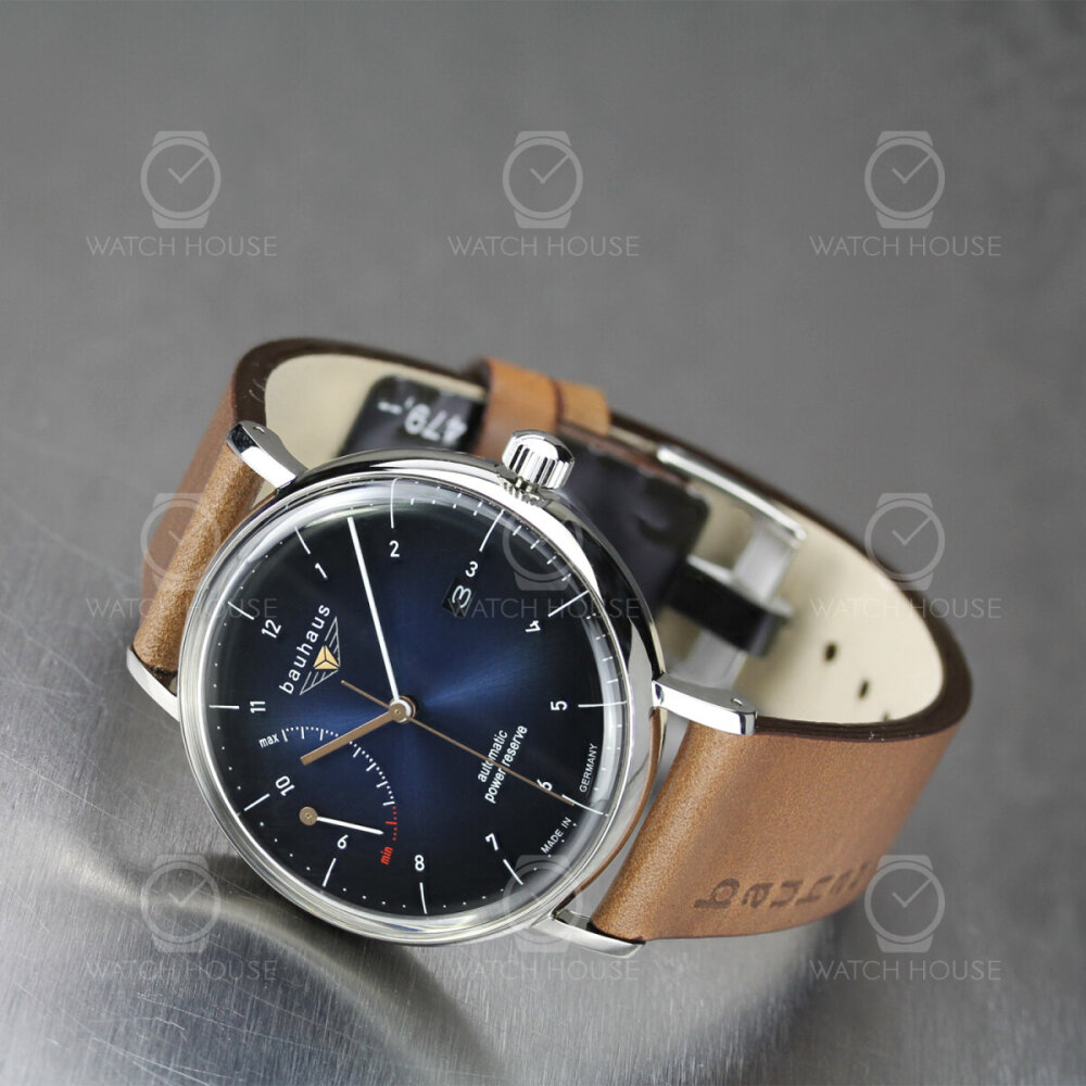 Bauhaus automatic watch 2160-3 Blue with power reserve indicator