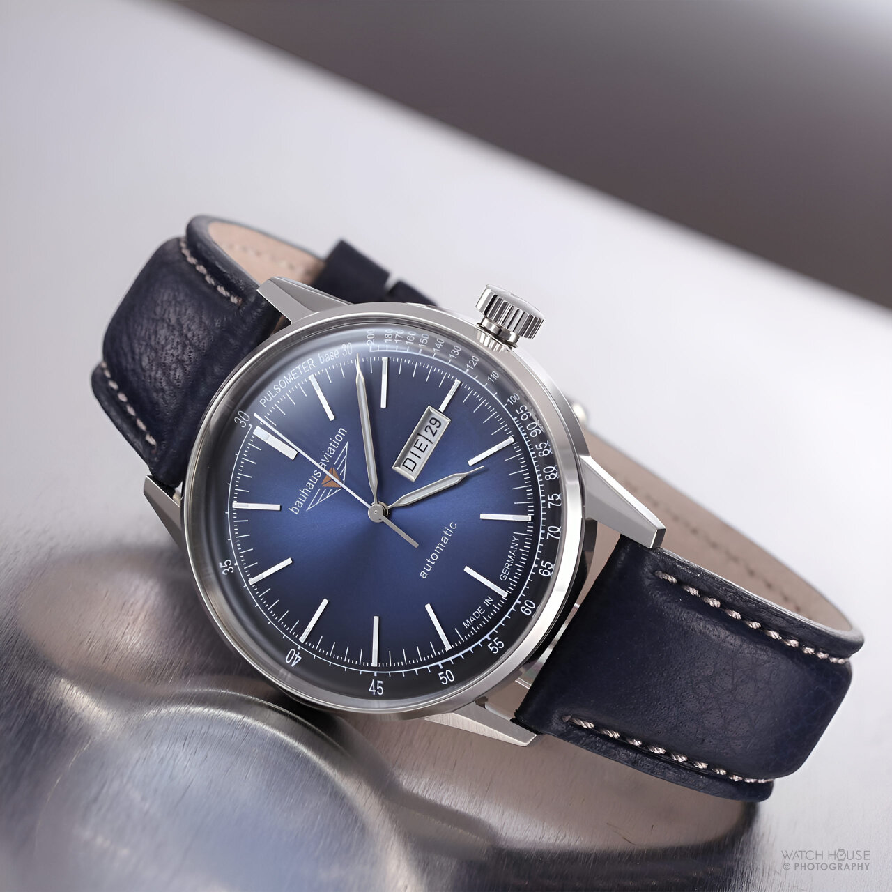 Bauhaus 2366-3 Vintage Mens Automatic Day-Date blue