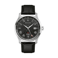 Bulova 96B387 automatic GMT mens watch with 2nd time zone in black
