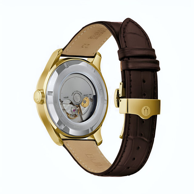 Bulova 97B210 automatic GMT mens watch with 2nd time zone in gold