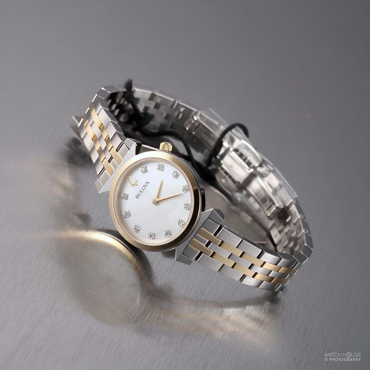 Bulova Ladies Regatta Quartz Watch MOP Dial 11 Diamond Indicese Classic 2 Hander Bulova Regatta 96P216 Steel and 11 Diamond Ladies main image 3