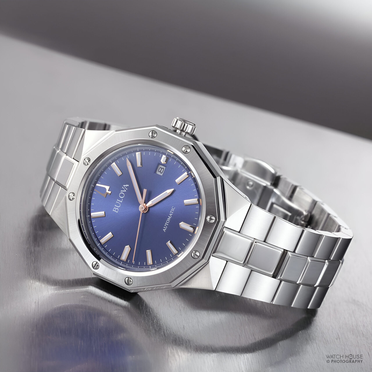 Bulova Classic Octagon Automatic Watch 96B463 Blue