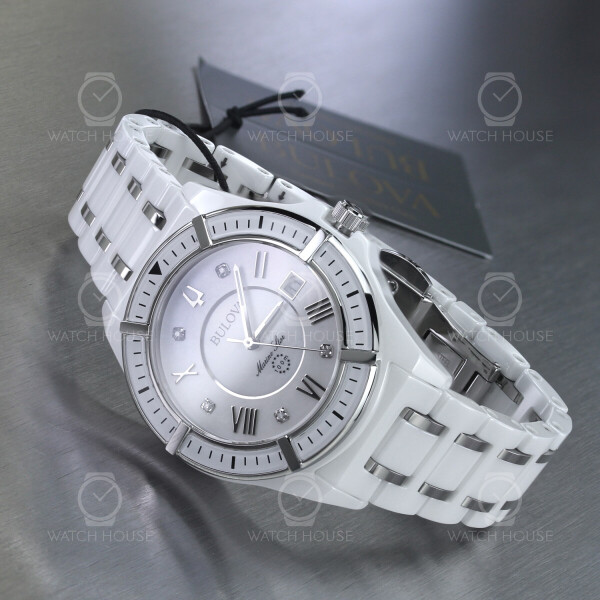 Bulova Marine Star 98P172 Damenuhr aus Stahl / Keramik und 5 Diamanten