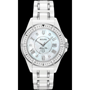 Bulova Marine Star 98P172 Damenuhr aus Stahl / Keramik und 5 Diamanten