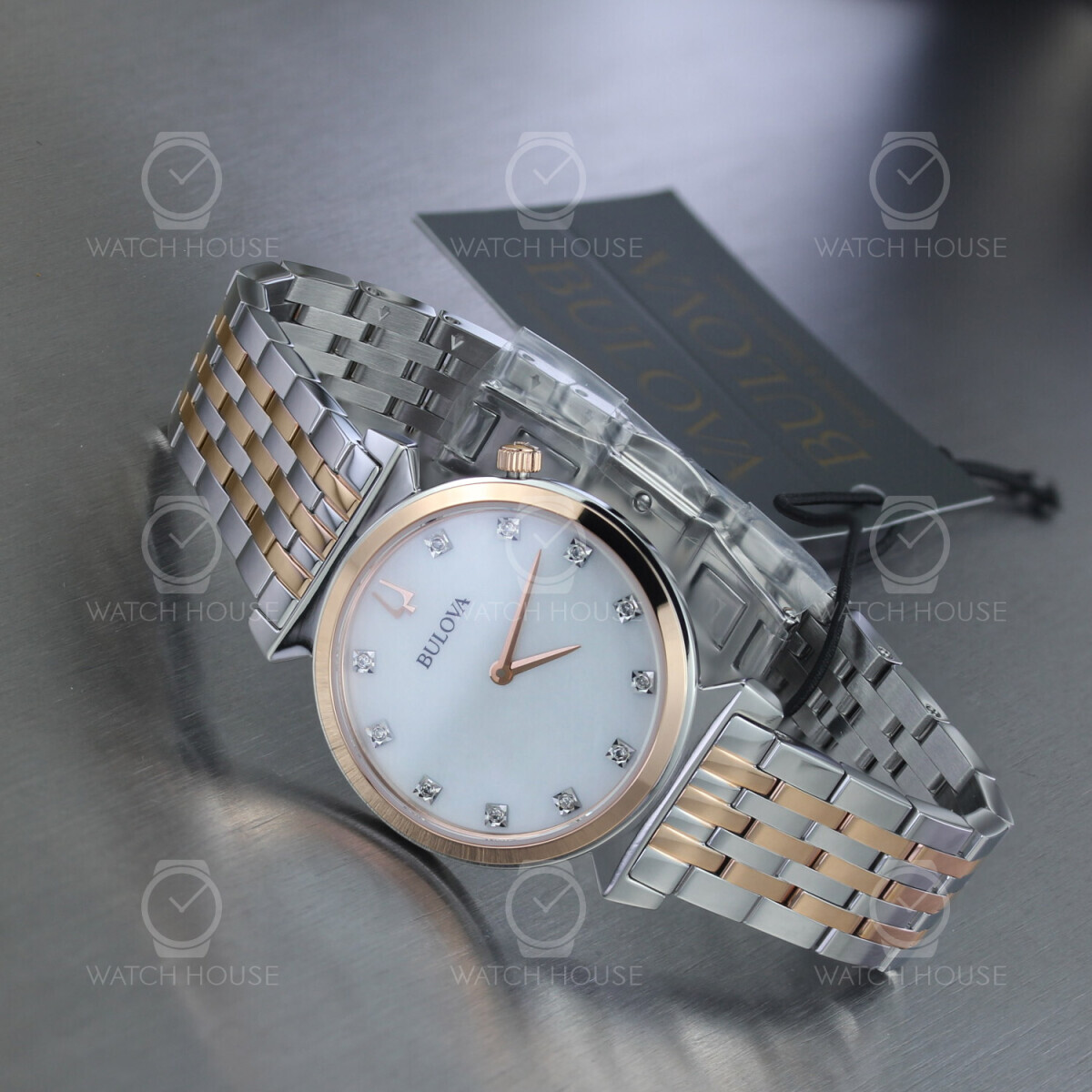 BULOVA ♦ 98P192 Regatta MOP Dial Watch 11 Diamonds Bulova 98P192 Regatta 11 Diamonds Two Tone White MOP Dial
