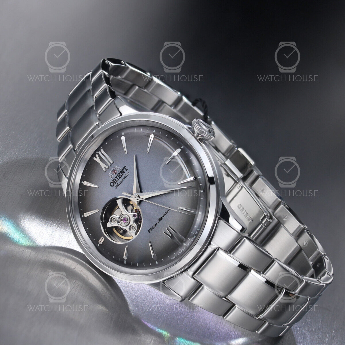 Stainless Steel Orient Bambino V4 Open Heart Orient Bambino Blue