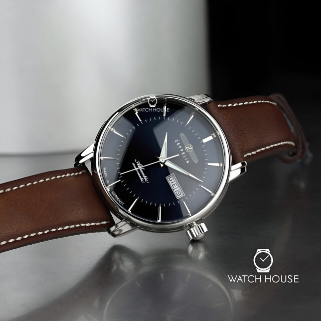 Zeppelin Herren Automatikuhr Atlantic 8466-3 mit blauem...