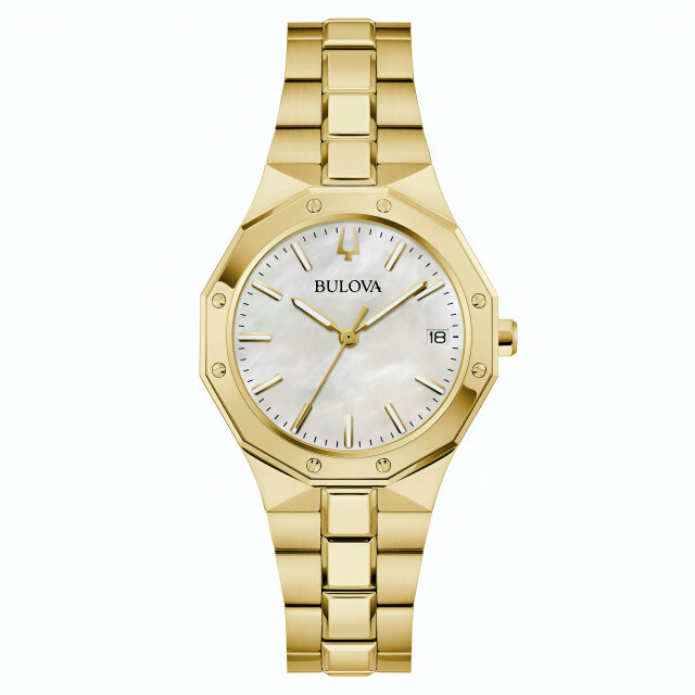 Bulova Classic Octagon Ladies Watch 97M119 Gold Mother-of-Pearl