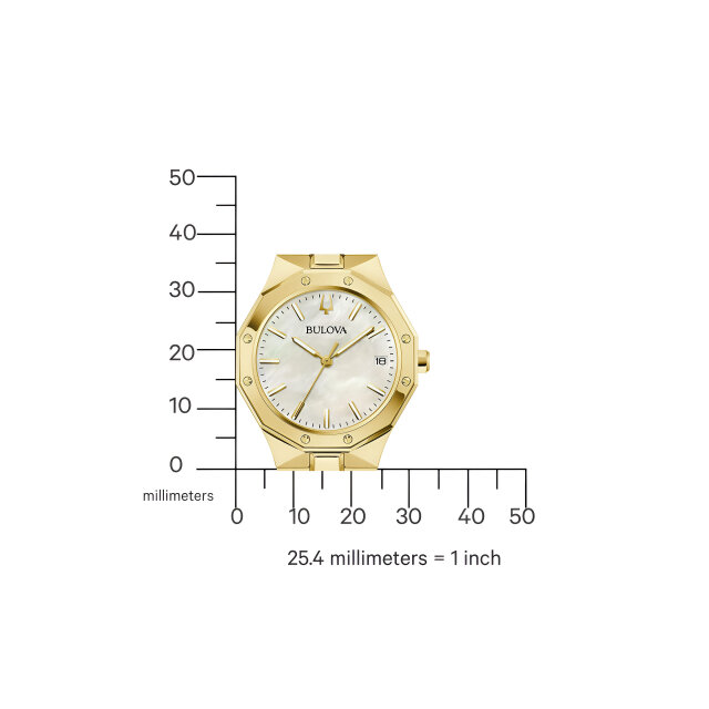 Bulova Classic Octagon Ladies Watch 97M119 Gold Mother-of-Pearl