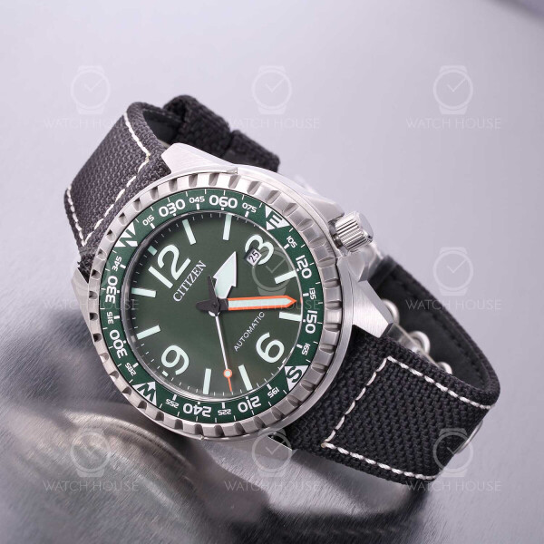 Citizen mens automatic watch in green military style NJ2198-16x