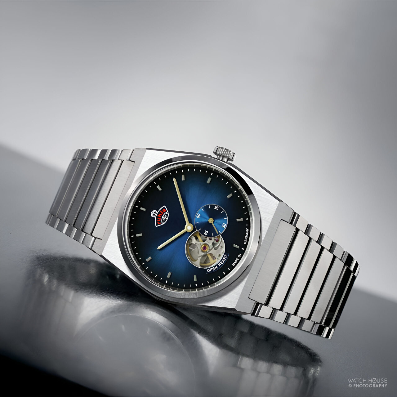 Ruhla 1929 Space Control Automatic 4866M-3 Open Heart Blue