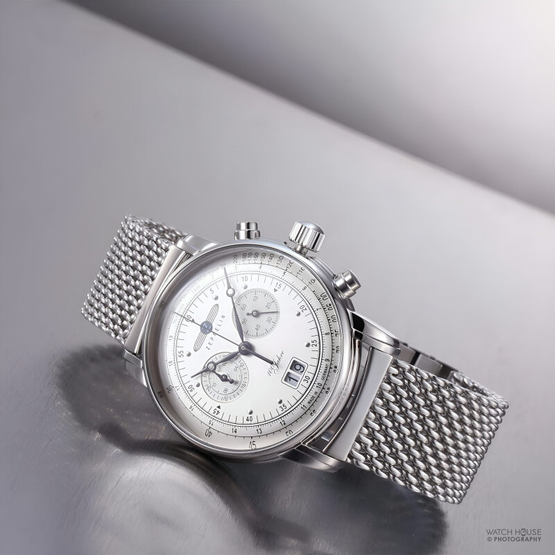 Zeppelin 100 Jahre Chrono mit Gro&szlig;datum 7690M-1 Silber
