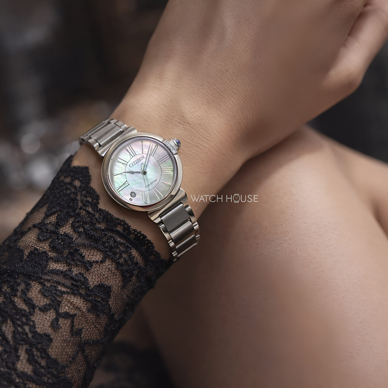 Citizen Damen 5 Diamanten Perlmutt Eco-Drive EM1060-87Y Stahl