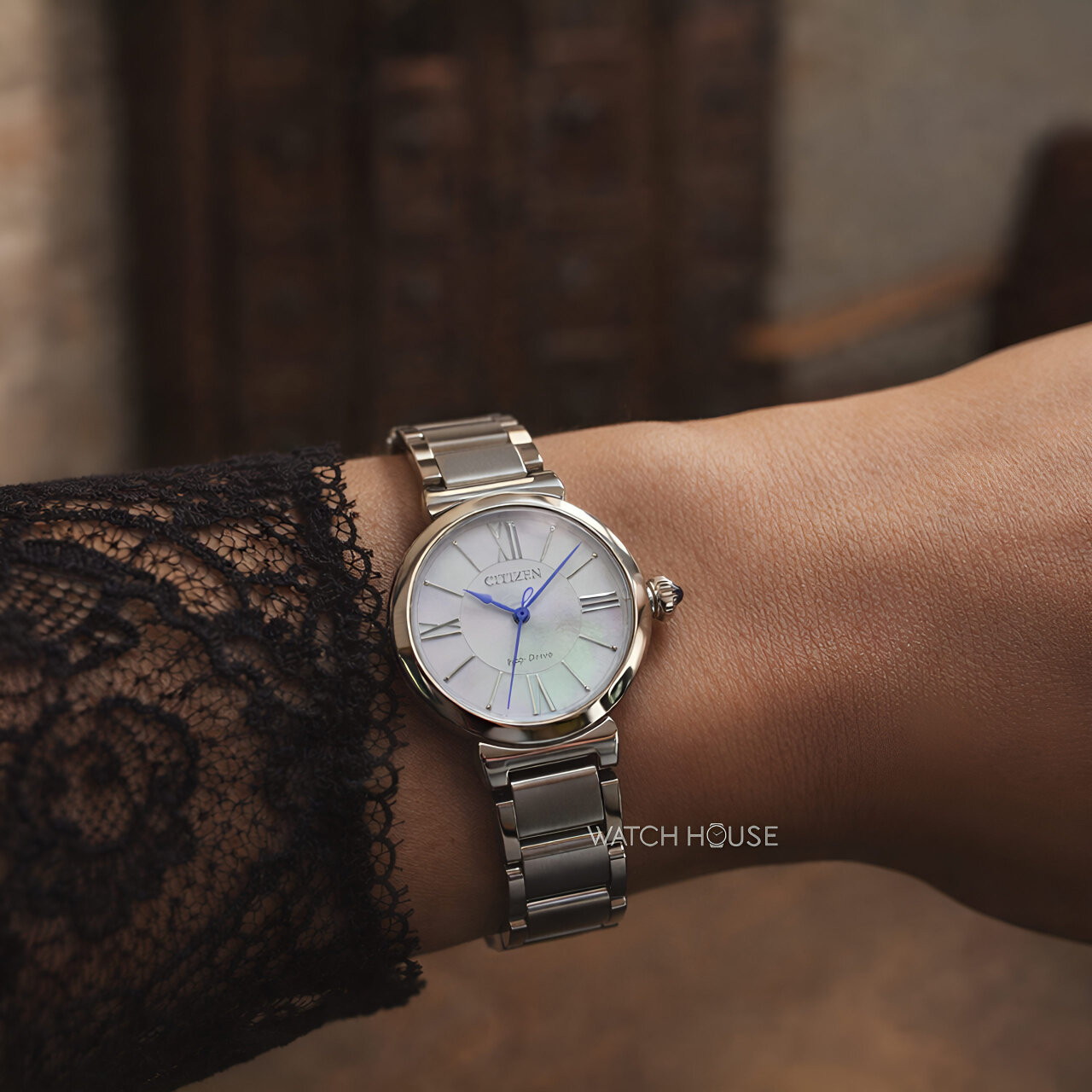 Citizen Damen Diamant Eco-Drive EM1070-83A Stahl-Weiß