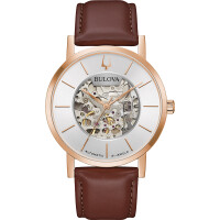 Bulova 97A172 American Clipper automatic skeleton watch in rose gold