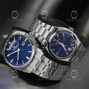Bulova steel partner set watches in deep blue PSB01