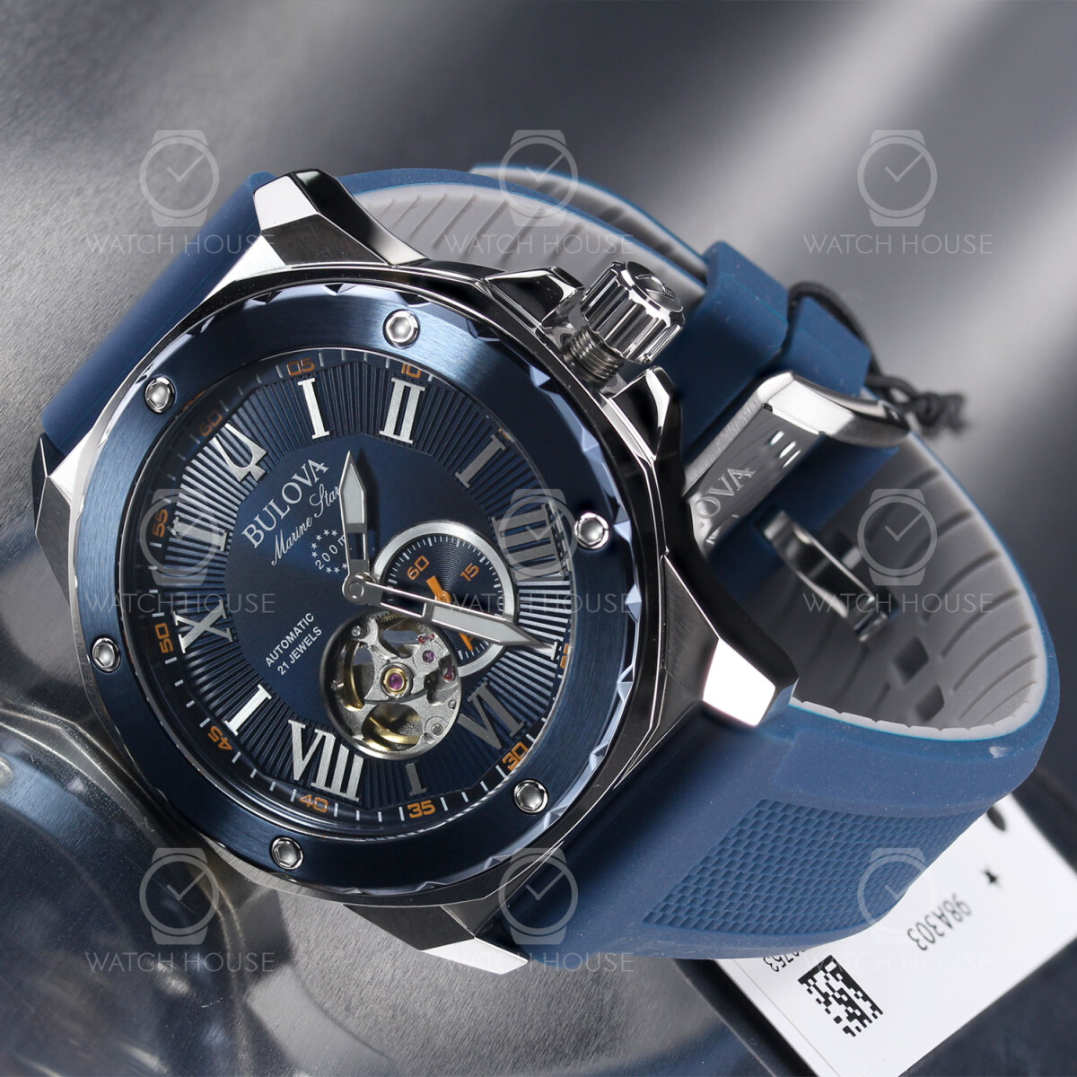 seconds 98A303 Automatic in Bulova navy blue decentralized Star Marine
