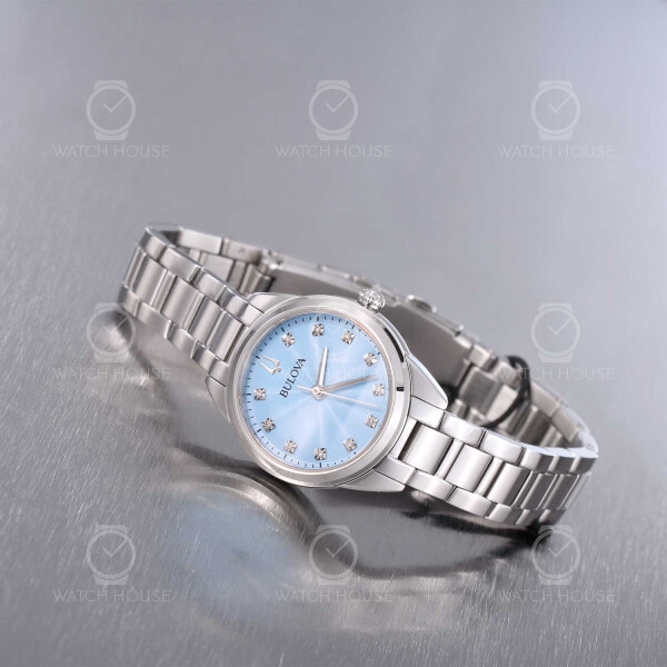 Bulova 96P250 Surveyor Stahl-Blaue Damenuhr mit 11 Diamanten