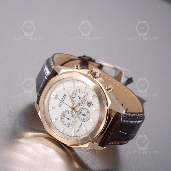 Citizen CA4593-15A Oktagon-Form Eco-Drive Chrono in Roségold-Champagne