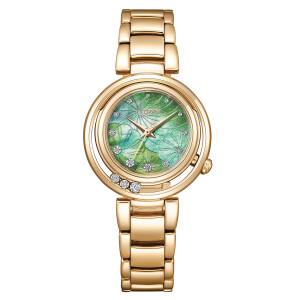 Citizen L Eco-Drive womens 10 diamonds mother of pearl EM1113-82Y gold