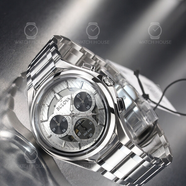 Bulova Curv 96A301 Silberner 262kHz Chronograph