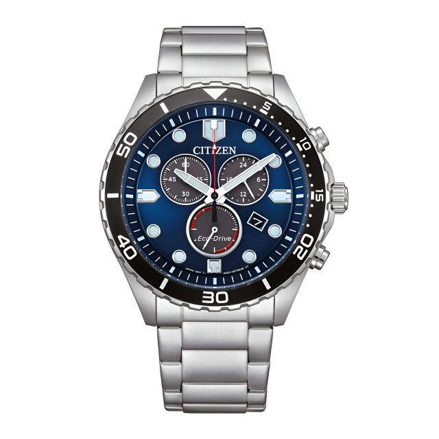 Citizen AT2560-84L Eco-Drive mens chronograph in steel blue