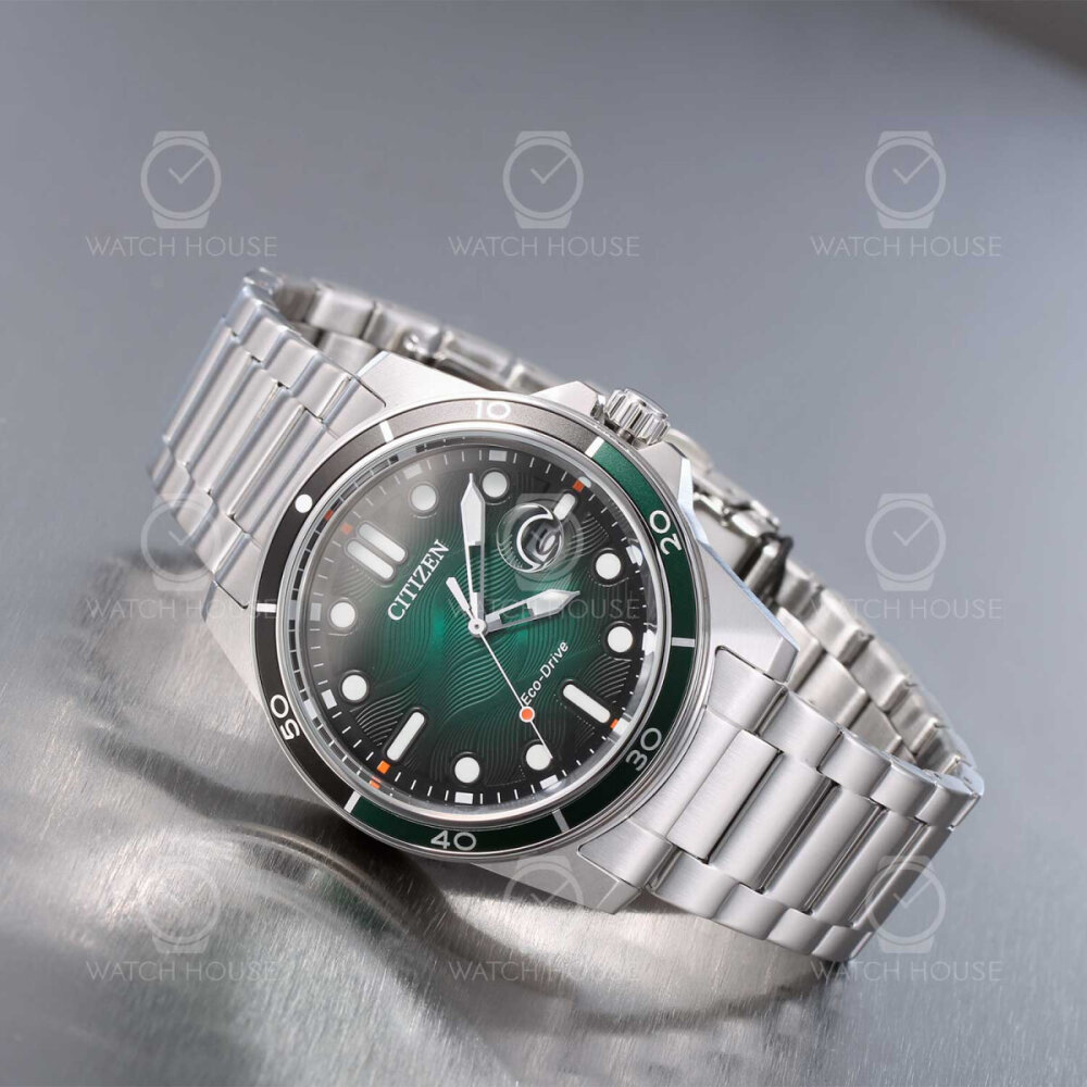 Citizen AW1811-82X Sports-Serie Eco-Drive Herrenuhr in Stahl-Grünverlauf