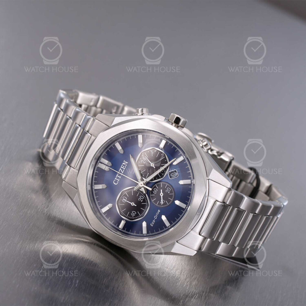 Citizen CA4590-81L Oktagon-Form Eco-Drive Chrono in Stahl-Blau