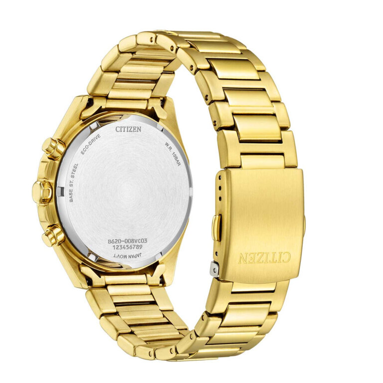 Citizen CA4592-85A Oktagon-Form Eco-Drive Chrono in Gold-Weiß