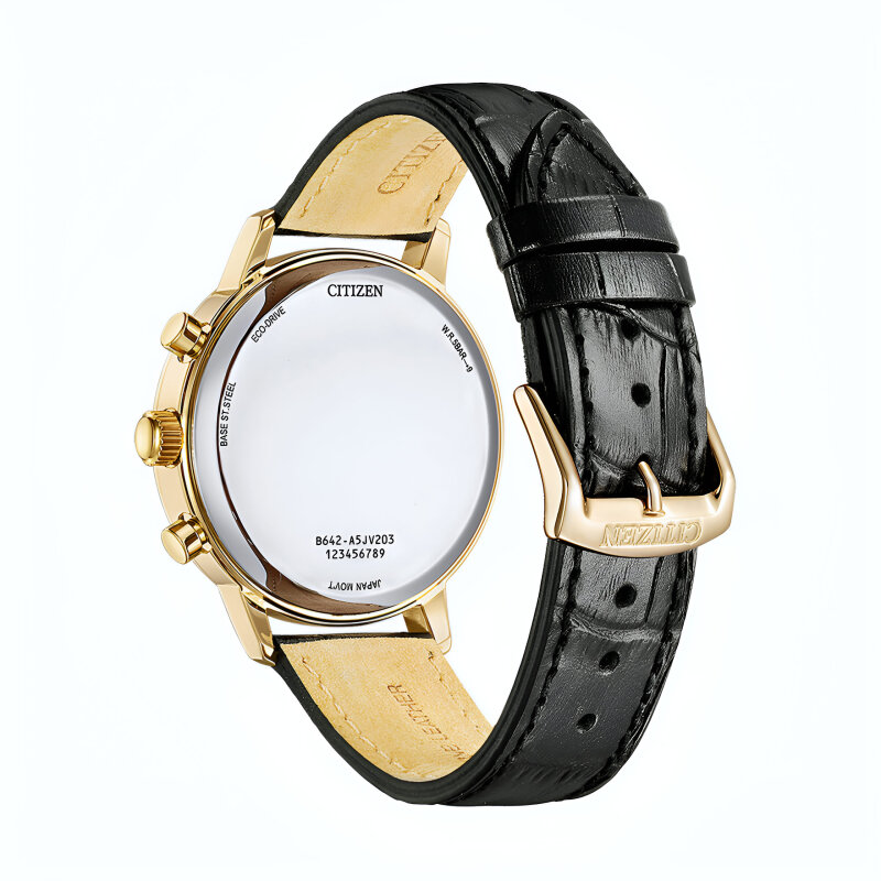 Montre Citizen Homme Eco-Drive CA7063-12A - Cadran Doré 42mm, Bracelet Marron - Garantie 2 Ans
