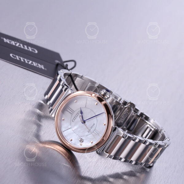Citizen Damen Diamant Perlmutt Eco-Drive EM1074-82D Stahl-Rosé